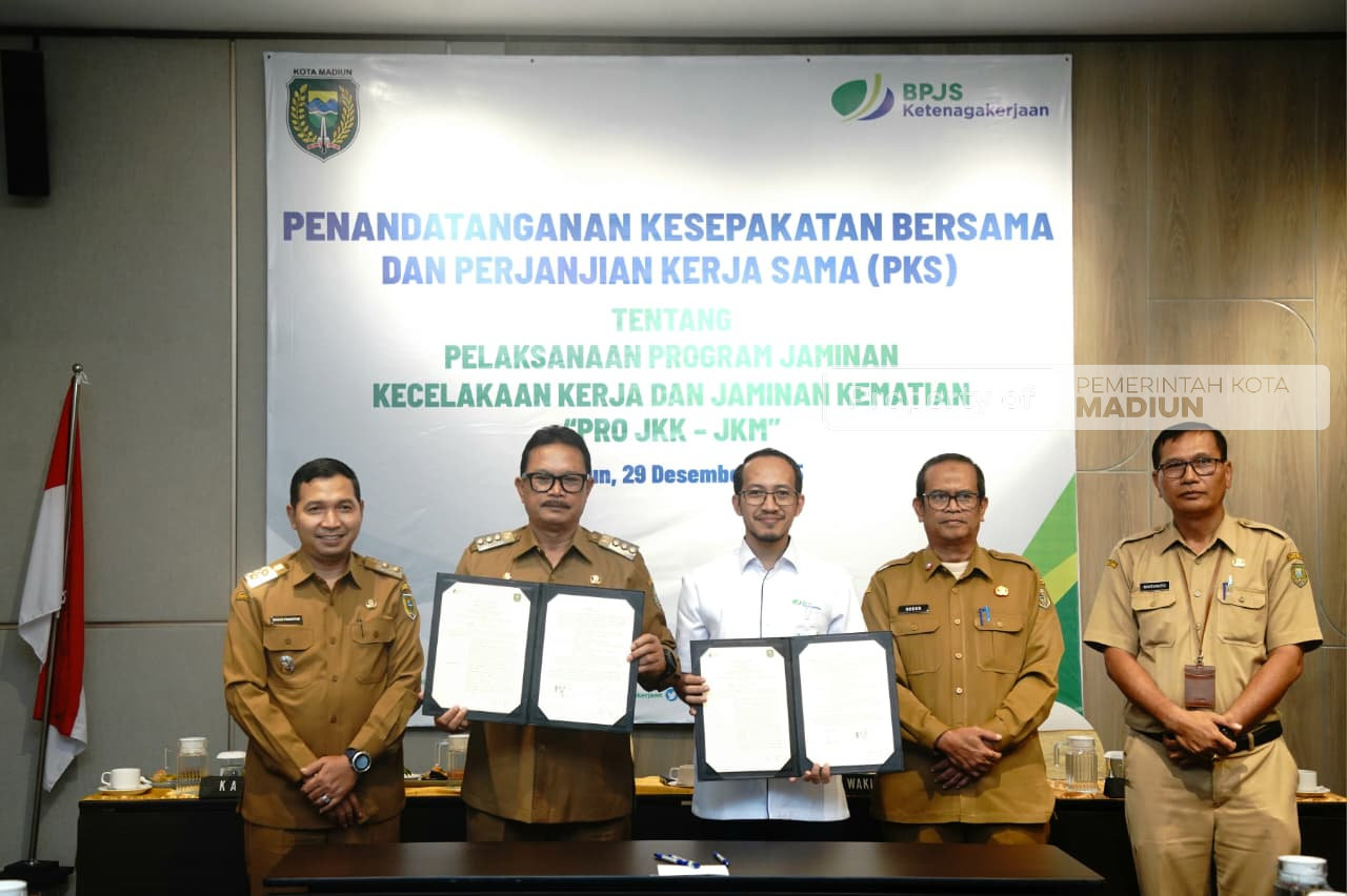 Teken Kerja Sama Pro JKK-JKM, Pemkot Madiun Pastikan Tenaga Kerja di Kota Madiun Terlindungi